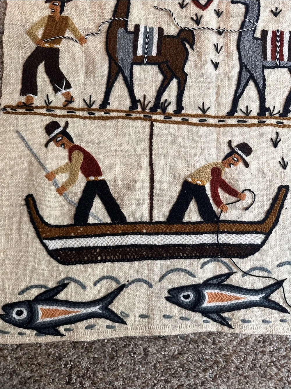Handmade Ivory And Earth-Tone Peruvian Wall Hanging